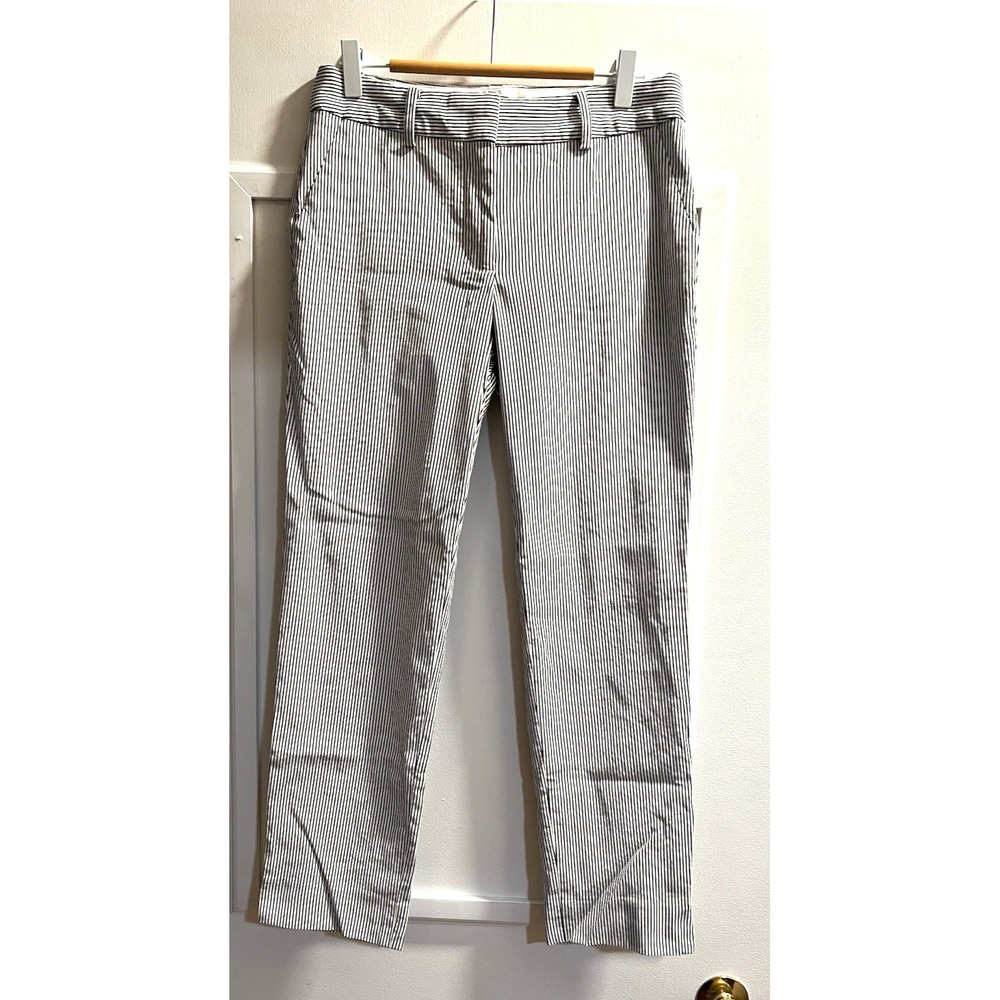 Talbots Womens 2P Black White Striped Hampshire Ankle Pants Flat Front 2 Petite